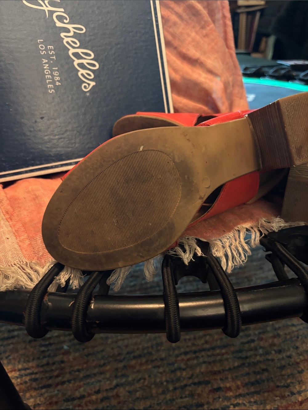 Seychelles Red-Orange Cross Strap Block Heel Sandals - Picture 3 of 5